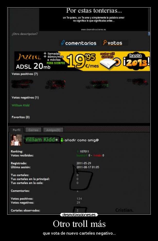 Otro troll más - que vota de nuevo carteles negativo...