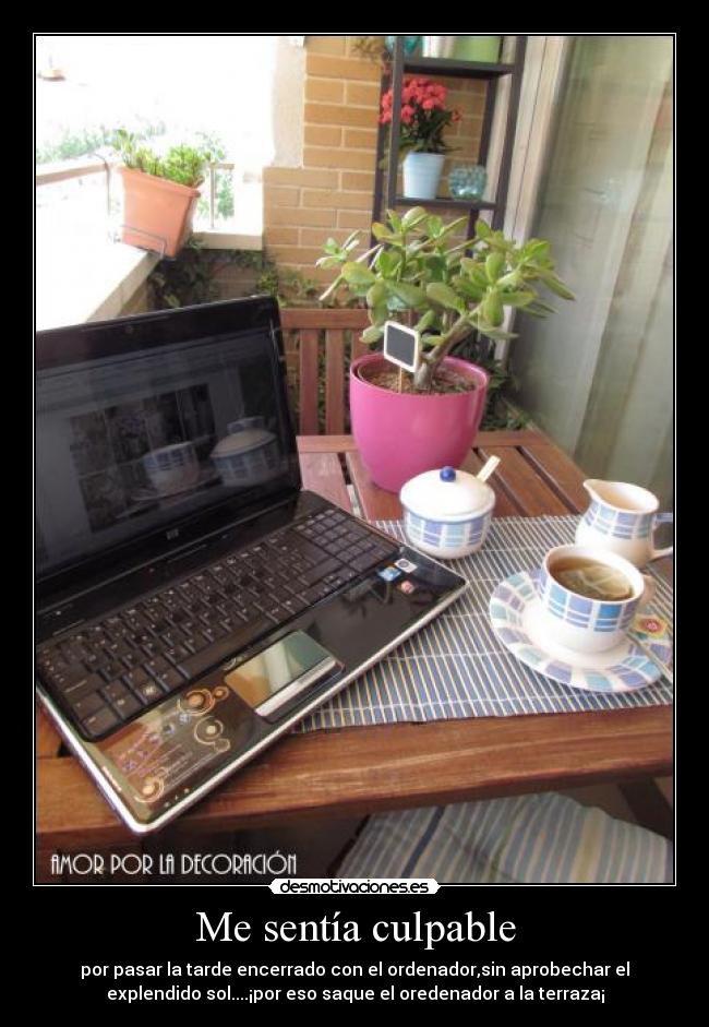 Me sentía culpable - por pasar la tarde encerrado con el ordenador,sin aprobechar el
explendido sol....¡por eso saque el oredenador a la terraza¡