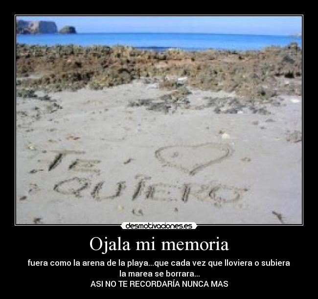 Ojala mi memoria - fuera como la arena de la playa...que cada vez que lloviera o subiera
la marea se borrara...
ASI NO TE RECORDARÍA NUNCA MAS