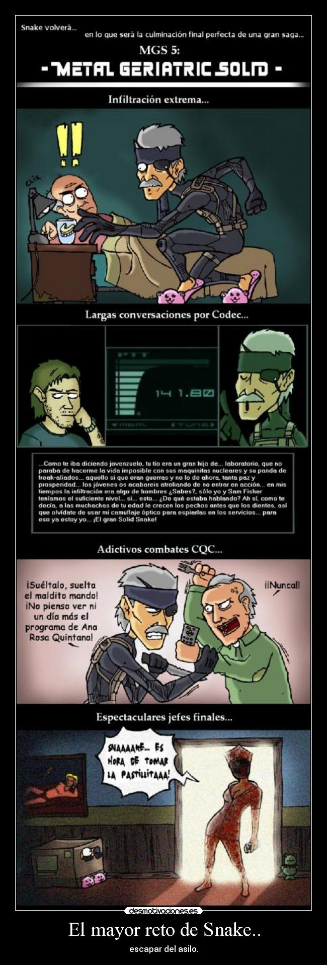 carteles mayor reto snake escapar asilo desmotivaciones