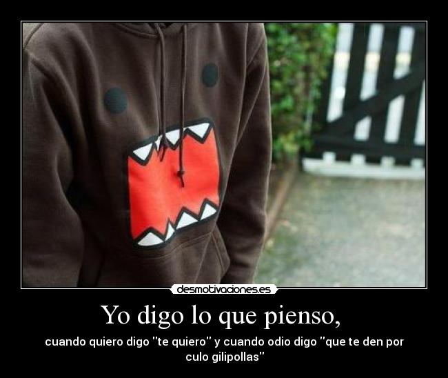 Yo digo lo que pienso,  - cuando quiero digo te quiero y cuando odio digo que te den por culo gilipollas