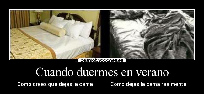 Cuando duermes en verano - Como crees que dejas la cama              Como dejas la cama realmente.