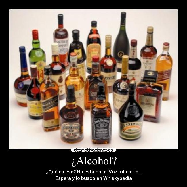 ¿Alcohol? - ¿Qué es eso? No está en mi Vozkabulario...
Espera y lo busco en Whiskypedia