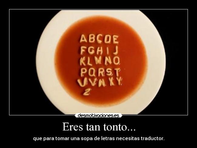 carteles tonto eres tan tonto que para tomar una sopa letras necesitas traductor desmotivaciones