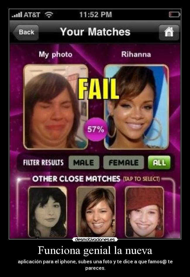 Funciona genial la nueva - aplicación para el iphone, subes una foto y te dice a que famos@ te pareces.