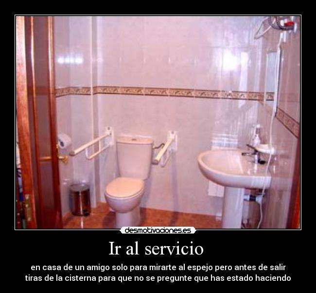 Ir al servicio - en casa de un amigo solo para mirarte al espejo pero antes de salir
tiras de la cisterna para que no se pregunte que has estado haciendo