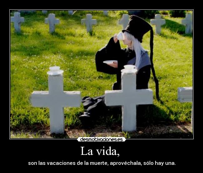 La vida, - son las vacaciones de la muerte, aprovéchala, sólo hay una.