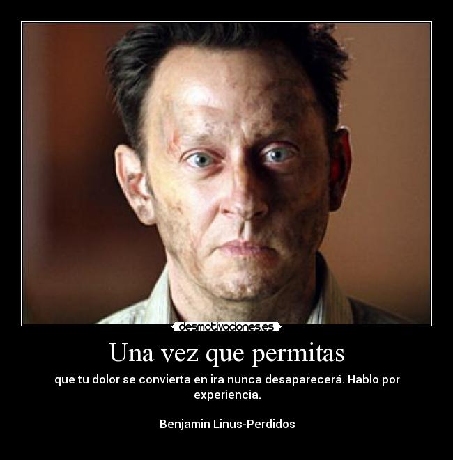 Una vez que permitas - que tu dolor se convierta en ira nunca desaparecerá. Hablo por experiencia.
Benjamin Linus-Perdidos