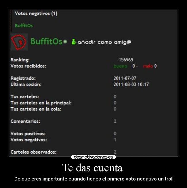 Te das cuenta  - De que eres importante cuando tienes el primero voto negativo un troll