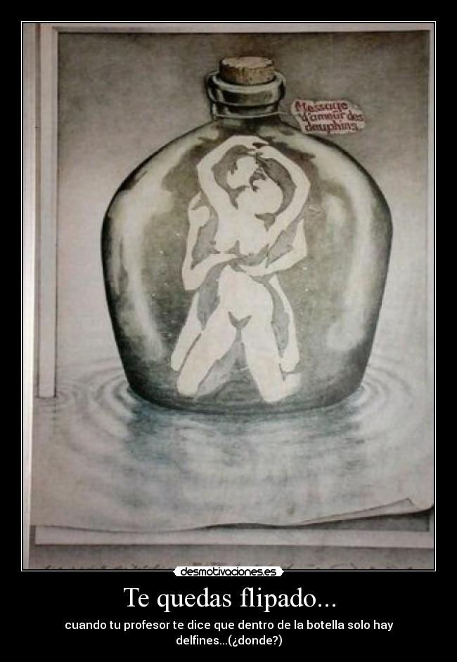 Te quedas flipado... - cuando tu profesor te dice que dentro de la botella solo hay delfines...(¿donde?)