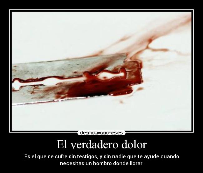 El verdadero dolor - Es el que se sufre sin testigos, y sin nadie que te ayude cuando
necesitas un hombro donde llorar.
