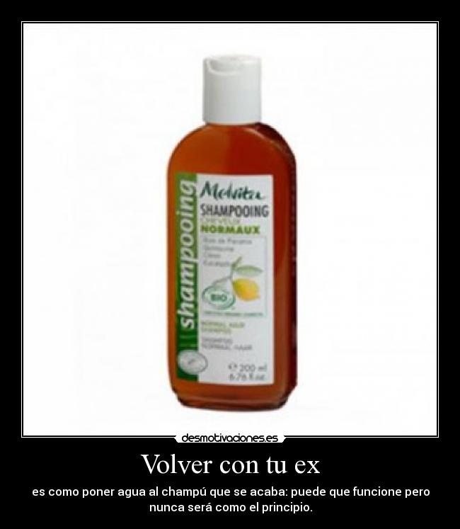 Volver con tu ex - es como poner agua al champú que se acaba: puede que funcione pero
nunca será como el principio.