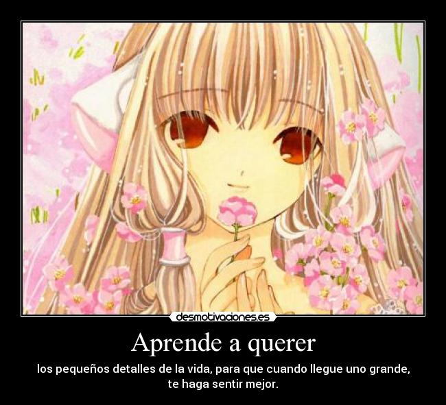 Aprende a querer - los pequeños detalles de la vida, para que cuando llegue uno grande,
te haga sentir mejor.