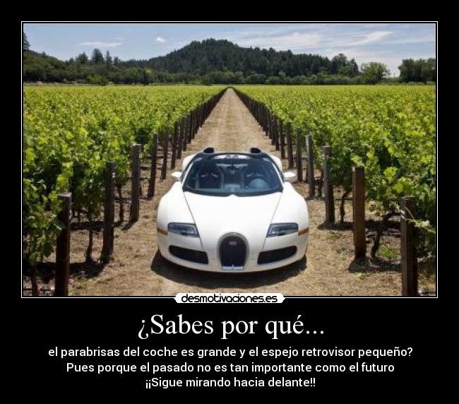 ¿Sabes por qué... - el parabrisas del coche es grande y el espejo retrovisor pequeño?
Pues porque el pasado no es tan importante como el futuro
¡¡Sigue mirando hacia delante!!