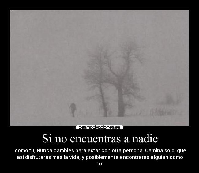 Si no encuentras a nadie -  como tu, Nunca cambies para estar con otra persona. Camina solo, que
asi disfrutaras mas la vida, y posiblemente encontraras alguien como
tu