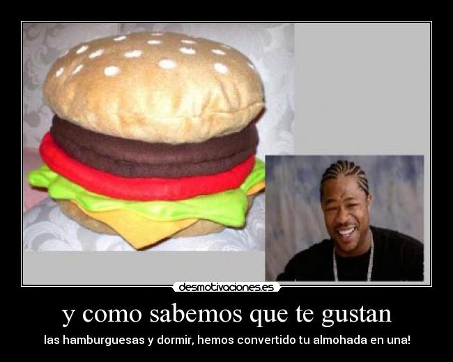 y como sabemos que te gustan - las hamburguesas y dormir, hemos convertido tu almohada en una!
