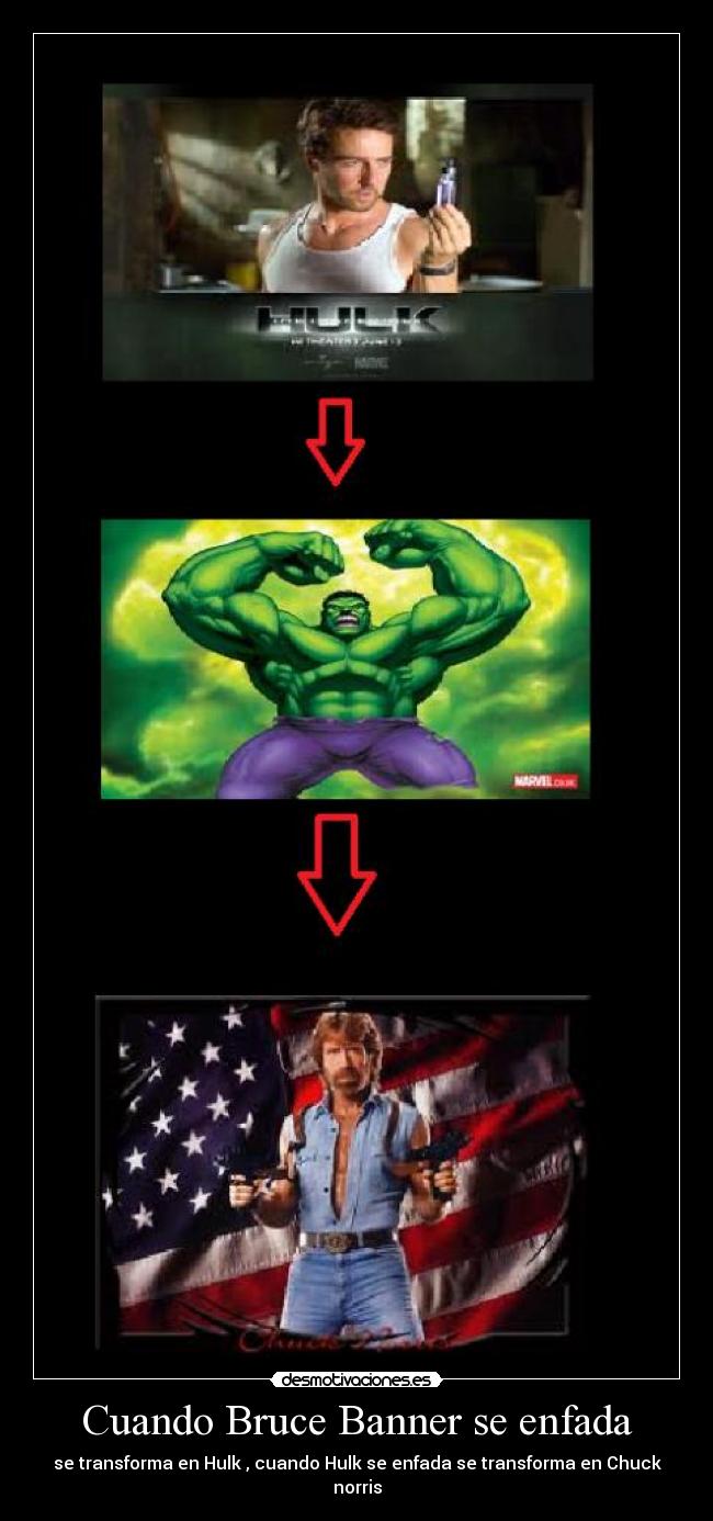 Cuando Bruce Banner se enfada - se transforma en Hulk , cuando Hulk se enfada se transforma en Chuck norris