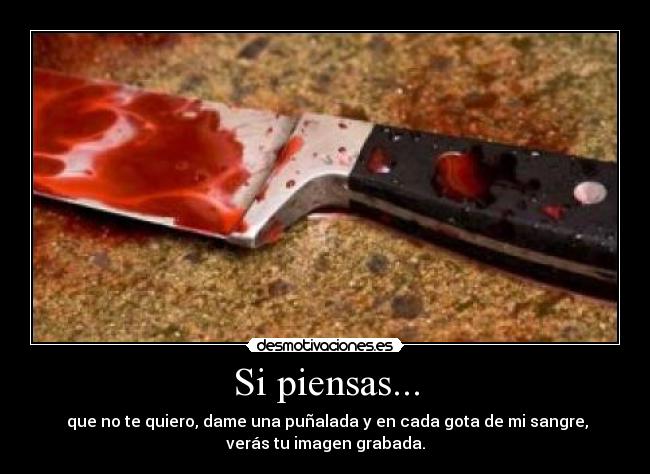 Si piensas... - que no te quiero, dame una puñalada y en cada gota de mi sangre,
verás tu imagen grabada.