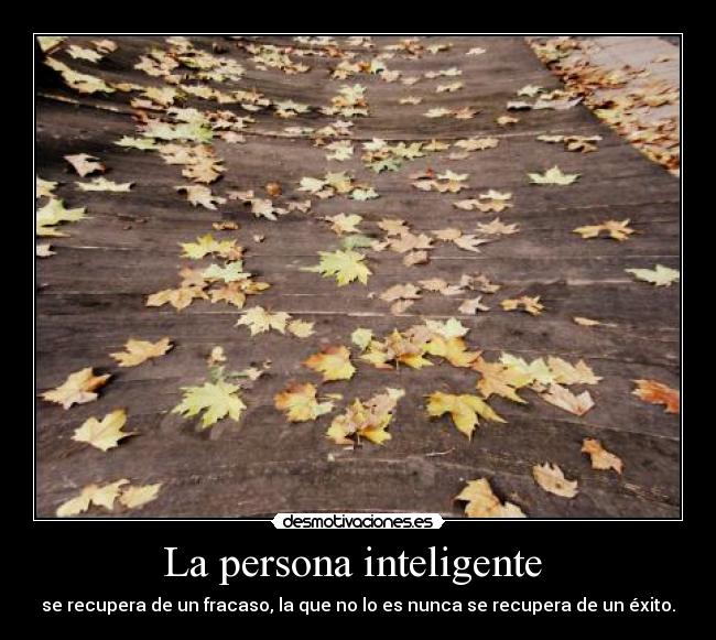 La persona inteligente  - se recupera de un fracaso, la que no lo es nunca se recupera de un éxito.