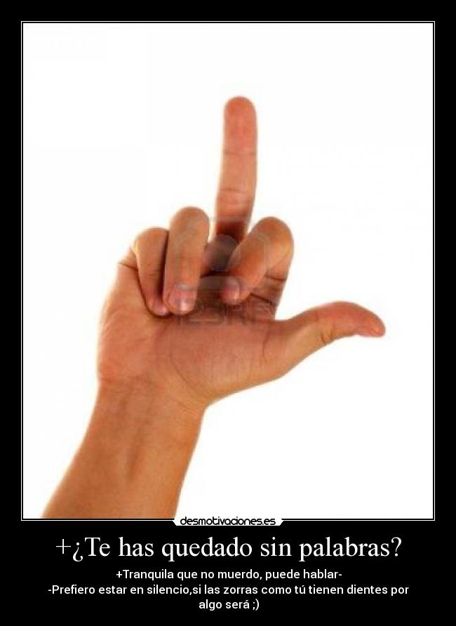 +¿Te has quedado sin palabras? - +Tranquila que no muerdo, puede hablar-
-Prefiero estar en silencio,si las zorras como tú tienen dientes por algo será ;)