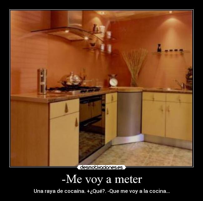 -Me voy a meter - Una raya de cocaína. +¿Qué?. -Que me voy a la cocina...