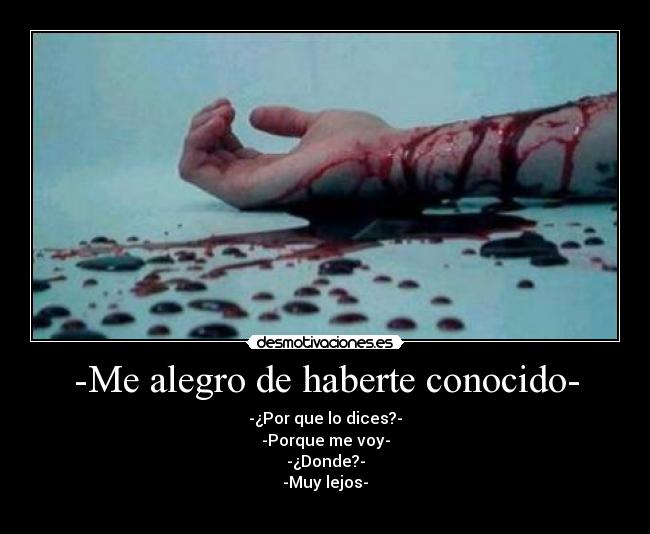 -Me alegro de haberte conocido- - -¿Por que lo dices?-
-Porque me voy-
-¿Donde?-
-Muy lejos-