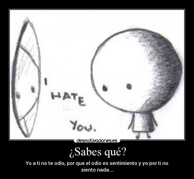 ¿Sabes qué? - Yo a ti no te odio, por que el odio es sentimiento y yo por ti no siento nada....