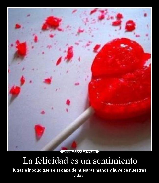 La felicidad es un sentimiento - fugaz e inocuo que se escapa de nuestras manos y huye de nuestras vidas.