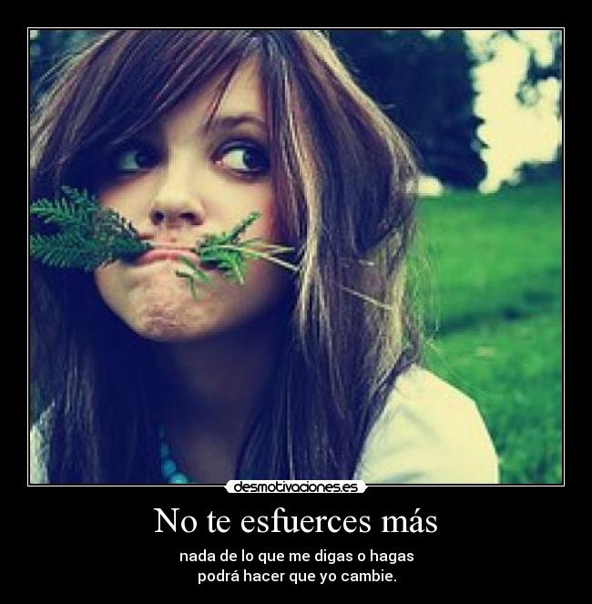 No te esfuerces más - nada de lo que me digas o hagas
podrá hacer que yo cambie.