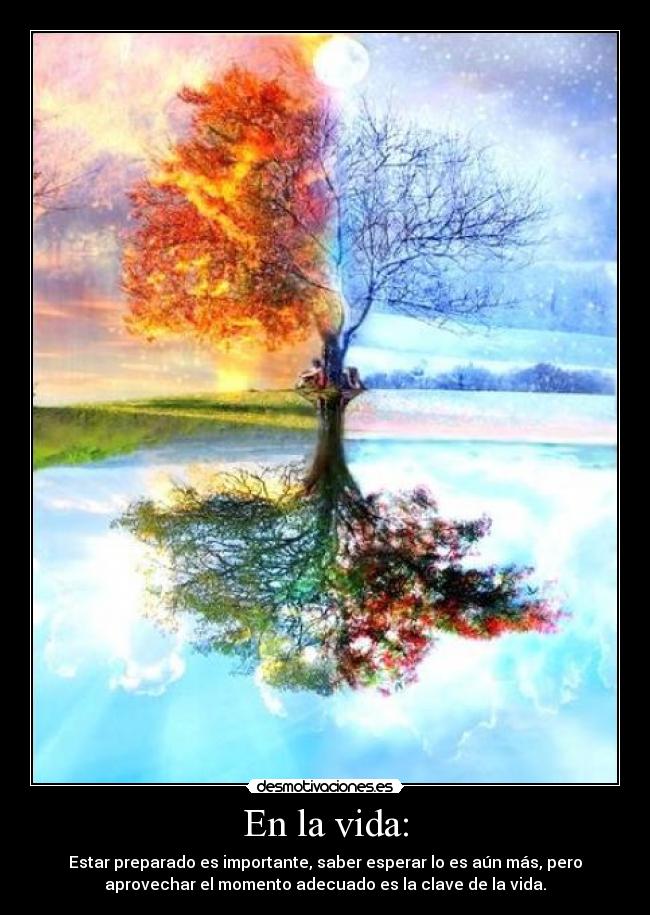 En la vida: - Estar preparado es importante, saber esperar lo es aún más, pero
aprovechar el momento adecuado es la clave de la vida.