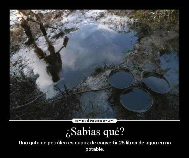 ¿Sabias qué? - Una gota de petróleo es capaz de convertir 25 litros de agua en no potable.