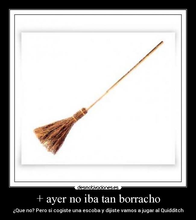 + ayer no iba tan borracho - ¿Que no? Pero si cogiste una escoba y dijiste vamos a jugar al Quidditch