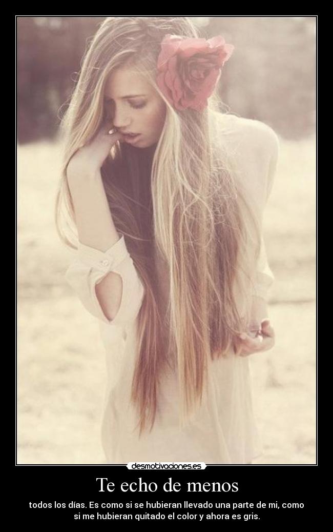 Te echo de menos - todos los días. Es como si se hubieran llevado una parte de mi, como
si me hubieran quitado el color y ahora es gris.