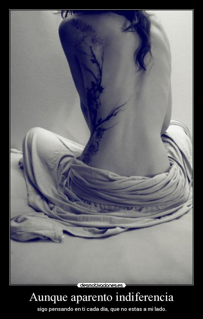 Aunque aparento indiferencia - sigo pensando en ti cada día, que no estas a mi lado.