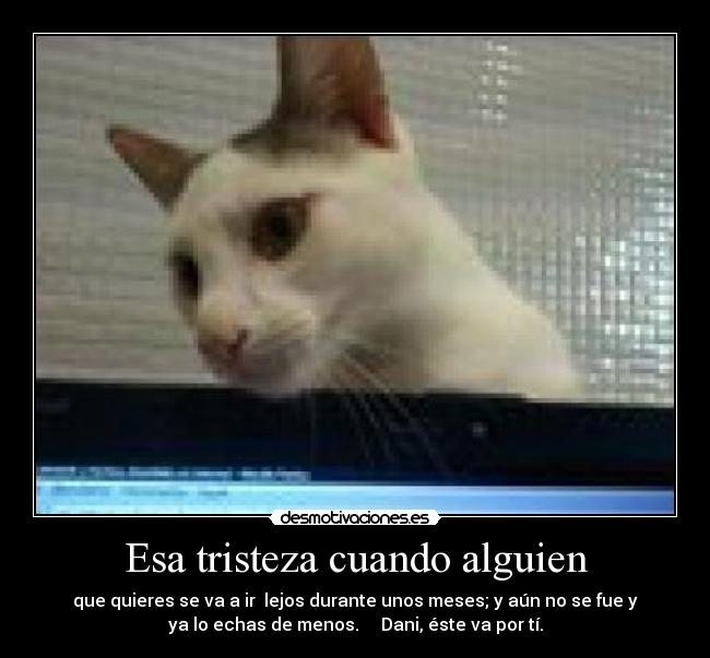 Esa tristeza cuando alguien - que quieres se va a ir lejos durante unos meses; y aún no se fue y
ya lo echas de menos. Dani, éste va por tí.