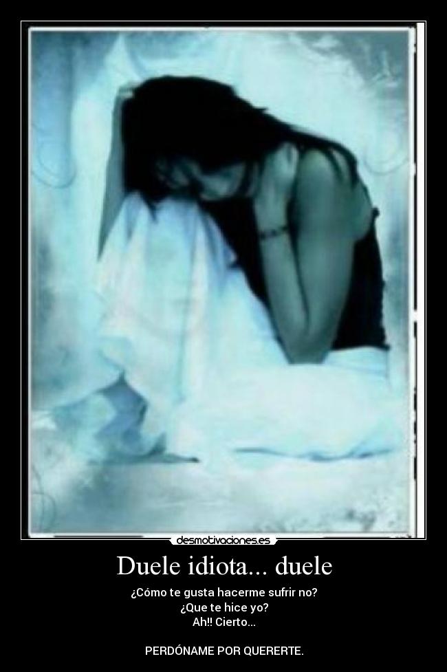 Duele idiota... duele - ¿Cómo te gusta hacerme sufrir no?
¿Que te hice yo?
Ah!! Cierto...

PERDÓNAME POR QUERERTE.