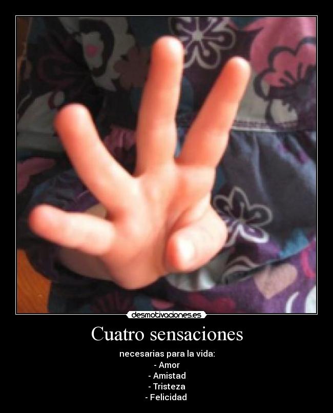 Cuatro sensaciones - necesarias para la vida:
- Amor
- Amistad
- Tristeza
- Felicidad 