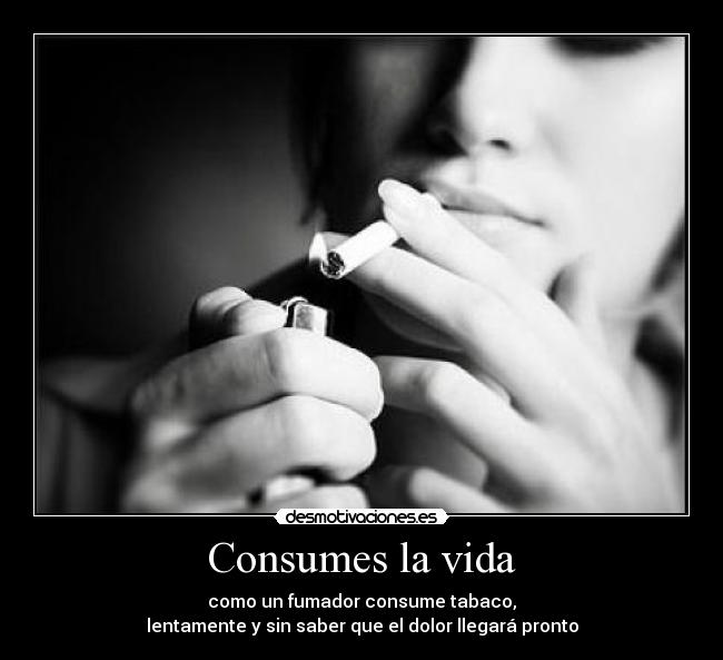 Consumes la vida - como un fumador consume tabaco,
lentamente y sin saber que el dolor llegará pronto