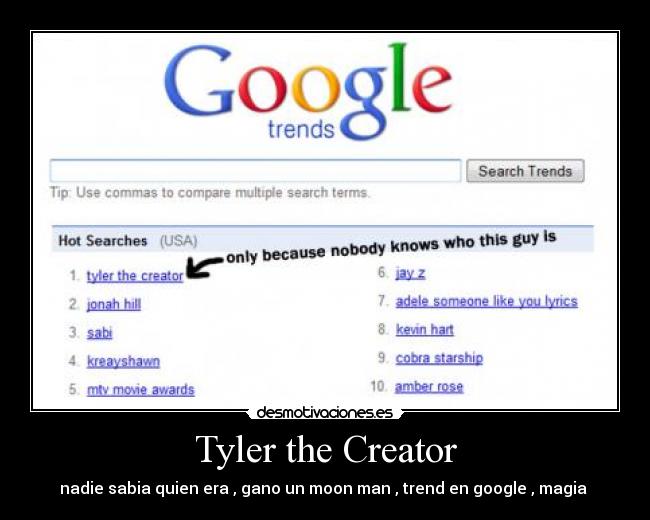 Tyler the Creator - nadie sabia quien era , gano un moon man , trend en google , magia