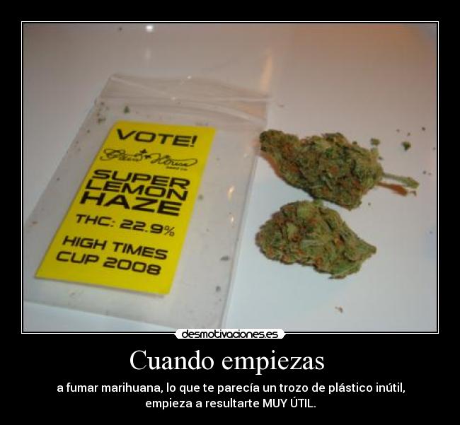 Cuando empiezas - a fumar marihuana, lo que te parecía un trozo de plástico inútil,
empieza a resultarte MUY ÚTIL.