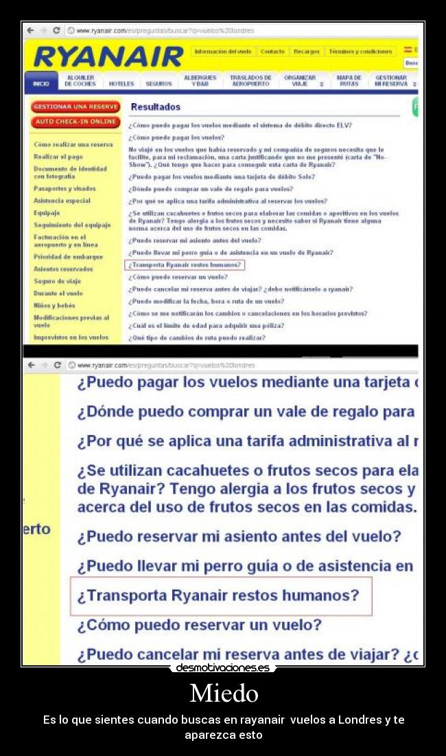 Miedo - Es lo que sientes cuando buscas en rayanair  vuelos a Londres y te aparezca esto