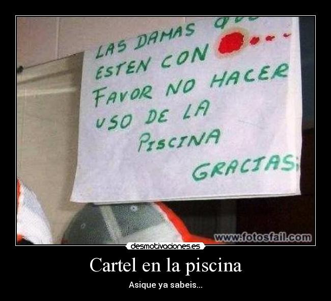 Cartel en la piscina -