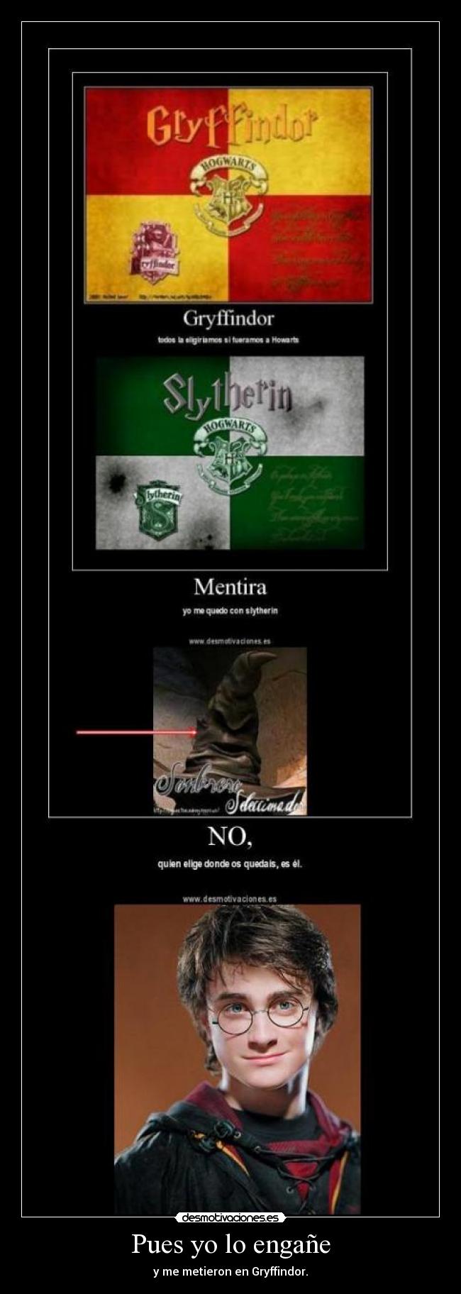 Pues yo lo engañe - y me metieron en Gryffindor.