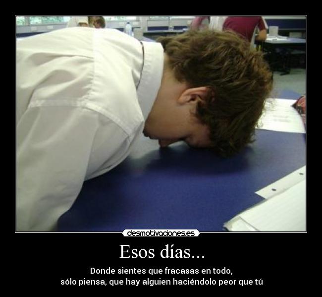 Esos días... - Donde sientes que fracasas en todo,
sólo piensa, que hay alguien haciéndolo peor que tú