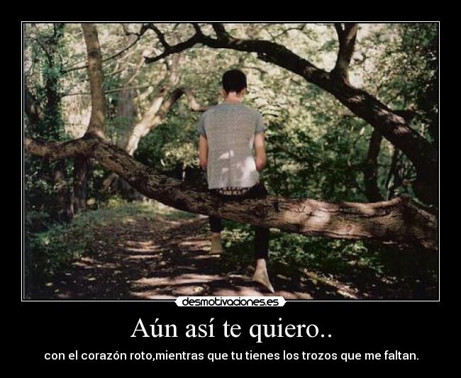 Aún así te quiero.. - con el corazón roto,mientras que tu tienes los trozos que me faltan.