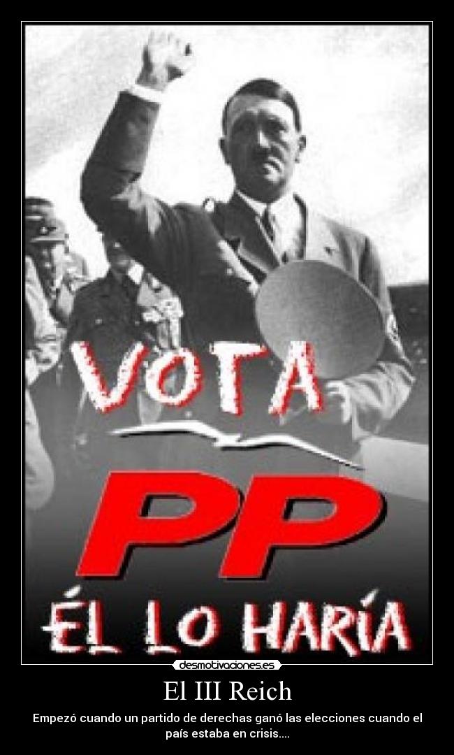 El III Reich - Empezó cuando un partido de derechas ganó las elecciones cuando el
país estaba en crisis....