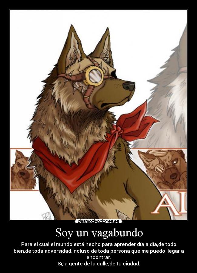 Soy un vagabundo - Para el cual el mundo está hecho para aprender día a día,de todo
bien,de toda adversidad,incluso de toda persona que me puedo llegar a
encontrar.
Sí,la gente de la calle,de tu ciudad.