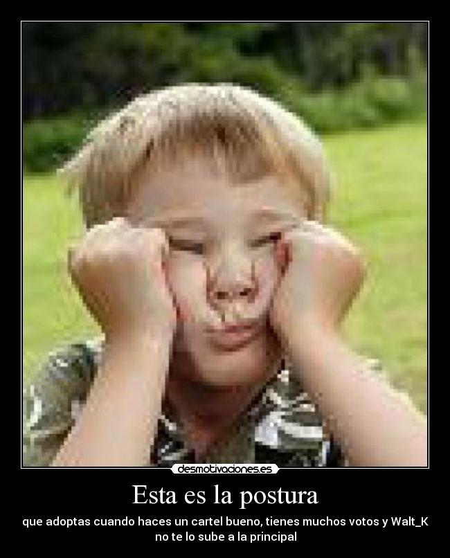 Esta es la postura - que adoptas cuando haces un cartel bueno, tienes muchos votos y Walt_K
no te lo sube a la principal