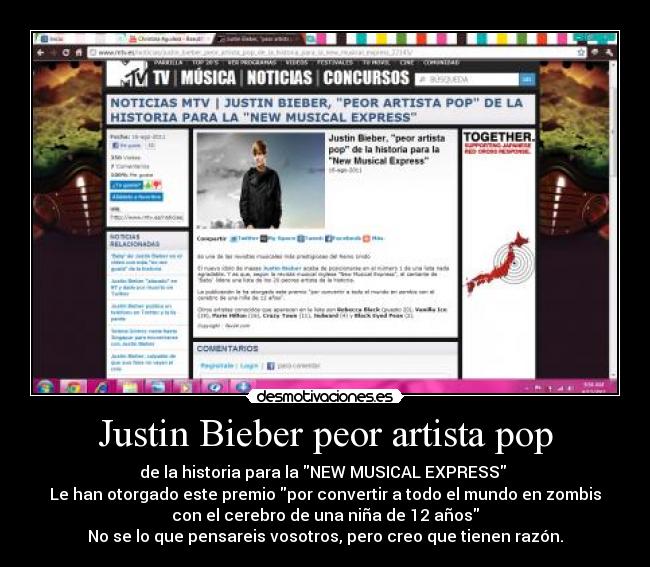 Justin Bieber peor artista pop -