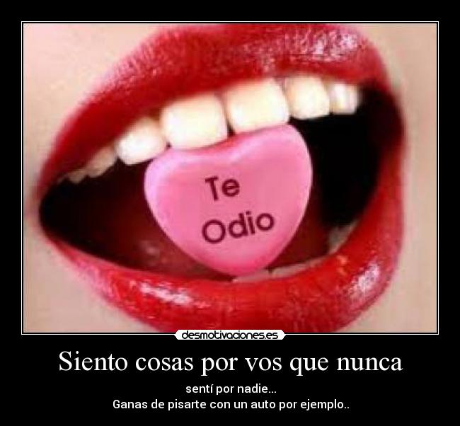 Siento cosas por vos que nunca - sentí por nadie...
Ganas de pisarte con un auto por ejemplo..